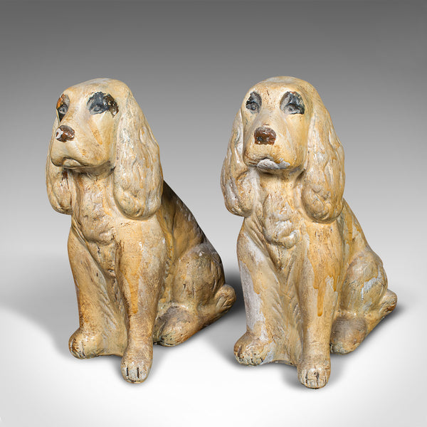 Pair Of Antique Cocker Spaniel Figures, English, Plaster, Doorstops, Edwardian