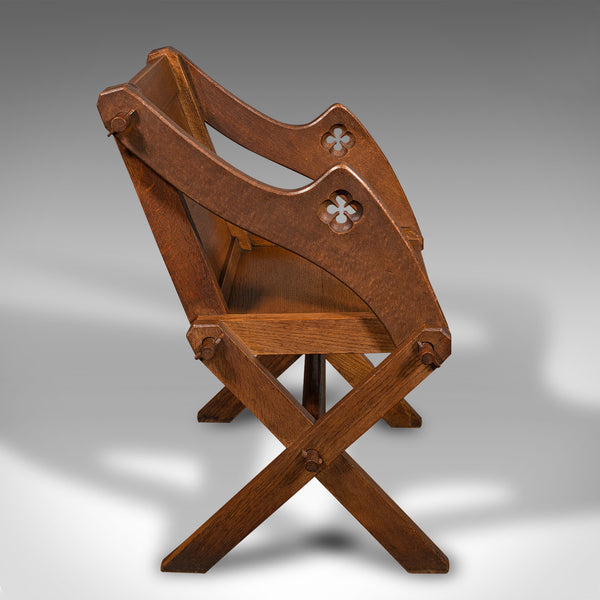 Antique Glastonbury Chair, English Oak, Ecclesiastic Armchair, Gothic, Victorian