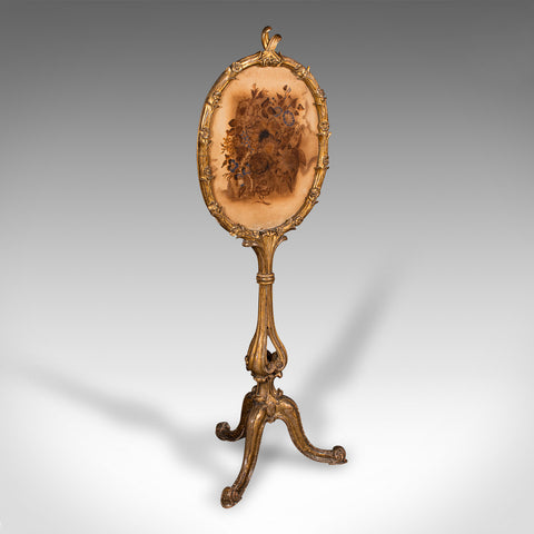 Antique Pole Screen, English, Giltwood, Glass, Fireside Reflector, Regency, 1820