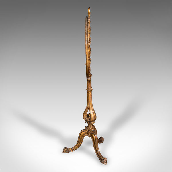 Antique Pole Screen, English, Giltwood, Glass, Fireside Reflector, Regency, 1820