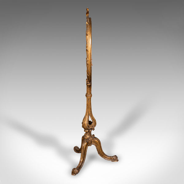 Antique Pole Screen, English, Giltwood, Glass, Fireside Reflector, Regency, 1820