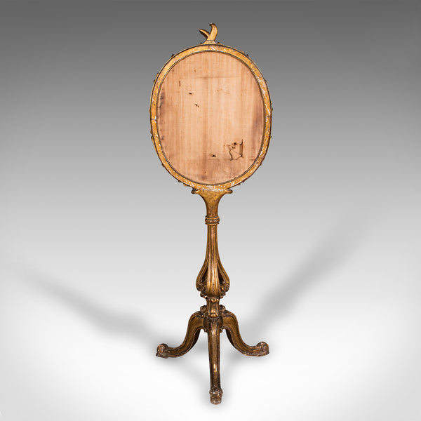 Antique Pole Screen, English, Giltwood, Glass, Fireside Reflector, Regency, 1820