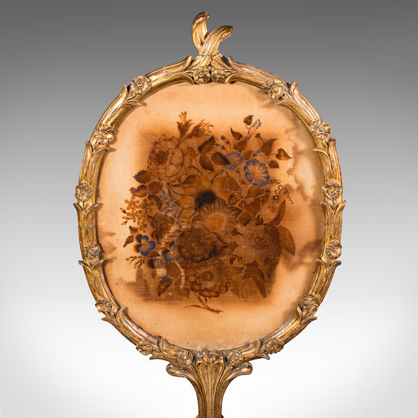 Antique Pole Screen, English, Giltwood, Glass, Fireside Reflector, Regency, 1820