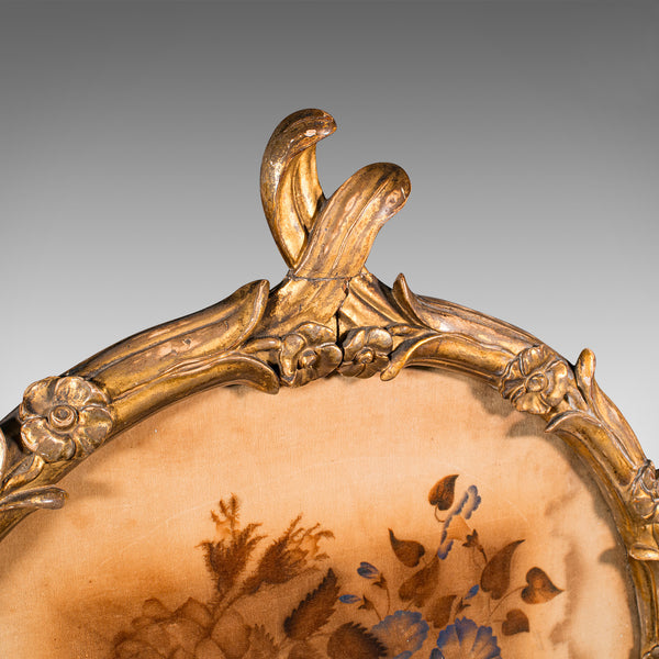 Antique Pole Screen, English, Giltwood, Glass, Fireside Reflector, Regency, 1820