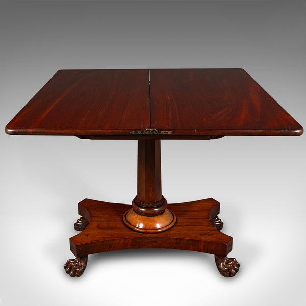 Antique Fold Over Tea Table, English, Occasional, Games, 2-4 Seater, William IV