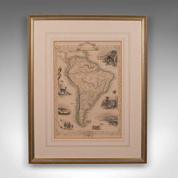 Antique Lithography Map, South America, English, Framed, Cartography, Victorian