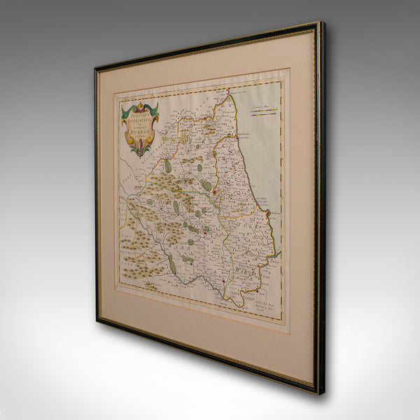 Antique Lithography Map, Durham, English, Framed, Cartography, Early Georgian