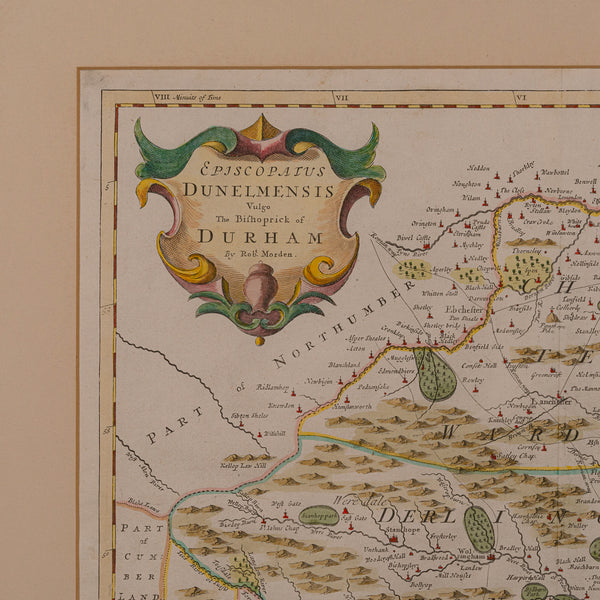 Antique Lithography Map, Durham, English, Framed, Cartography, Early Georgian