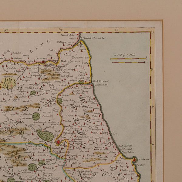 Antique Lithography Map, Durham, English, Framed, Cartography, Early Georgian