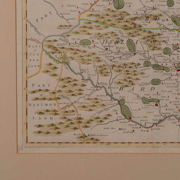 Antique Lithography Map, Durham, English, Framed, Cartography, Early Georgian