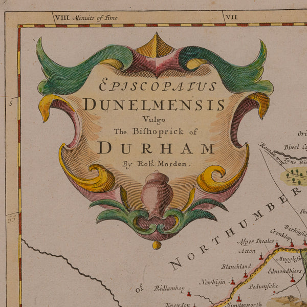 Antique Lithography Map, Durham, English, Framed, Cartography, Early Georgian