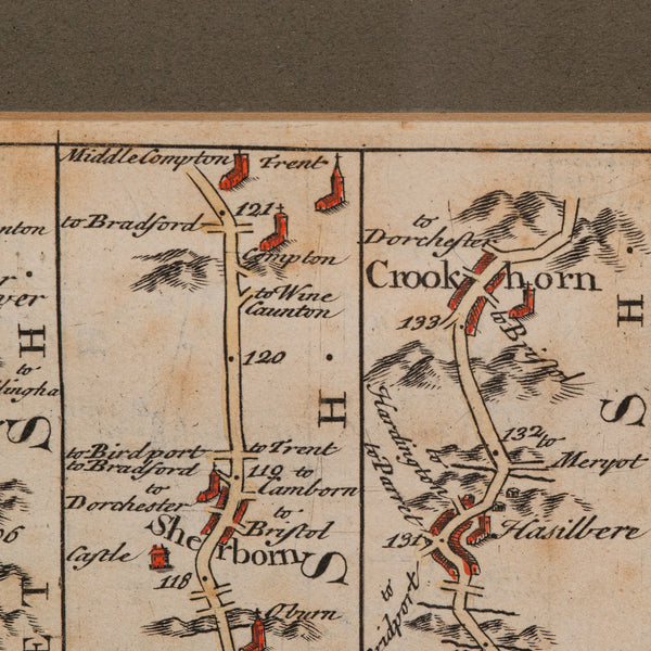 Antique Coaching Road Map, Devon, English, Regional Cartography, Georgian, 1720