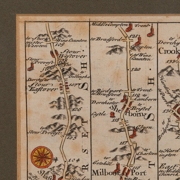 Antique Coaching Road Map, Devon, English, Regional Cartography, Georgian, 1720