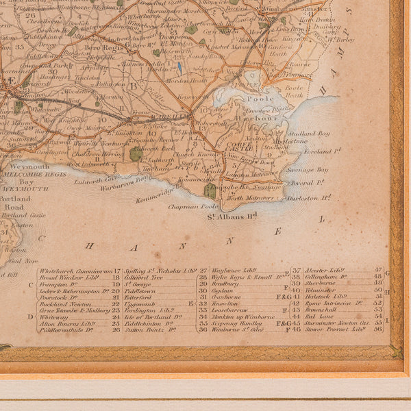Antique County Map, Dorset, English, Framed Engraving, Cartography, Lithography