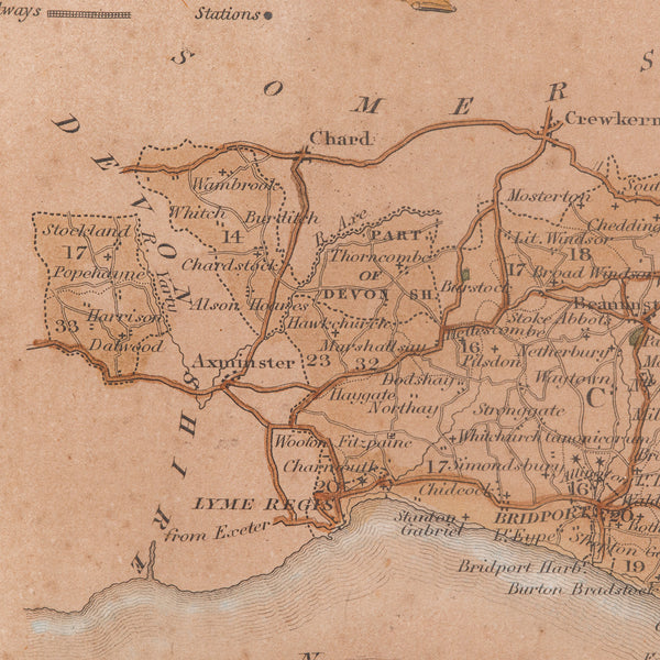 Antique County Map, Dorset, English, Framed Engraving, Cartography, Lithography