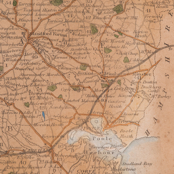 Antique County Map, Dorset, English, Framed Engraving, Cartography, Lithography
