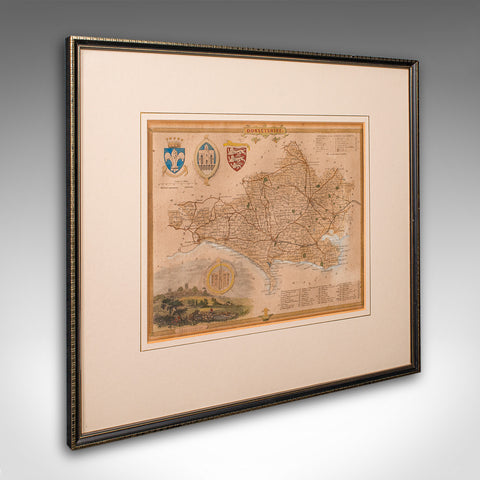 Antique County Map, Dorset, English, Framed Engraving, Cartography, Lithography
