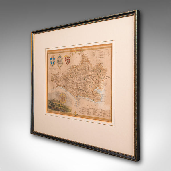 Antique County Map, Dorset, English, Framed Engraving, Cartography, Lithography