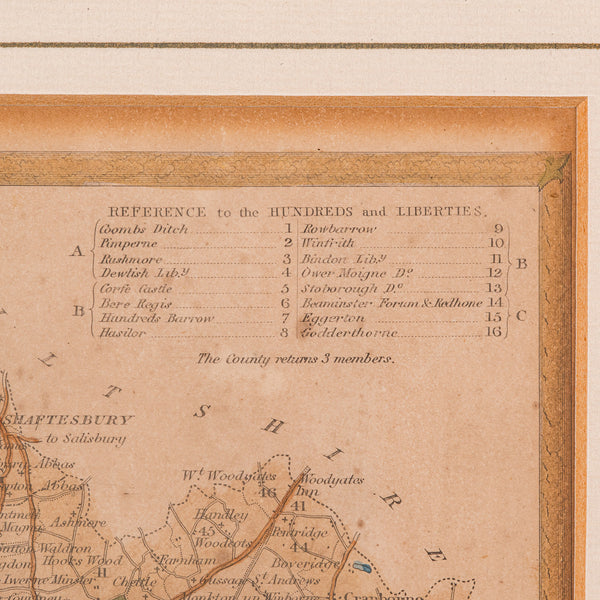Antique County Map, Dorset, English, Framed Engraving, Cartography, Lithography