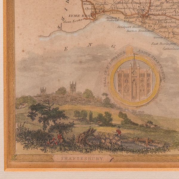 Antique County Map, Dorset, English, Framed Engraving, Cartography, Lithography