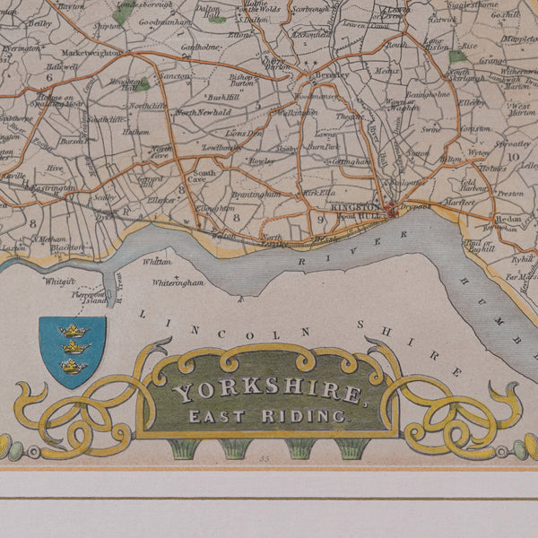 Antique East Yorkshire Map, English, Framed Lithograph, Cartography, Victorian