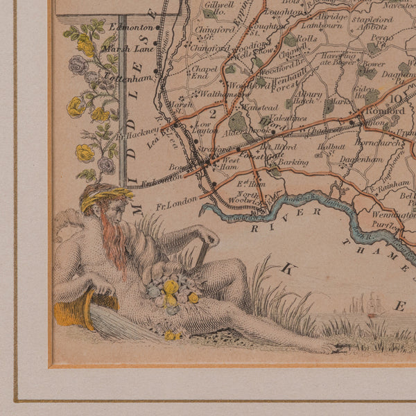 Antique County Map, Essex, English, Framed, Cartographic Interest, Victorian