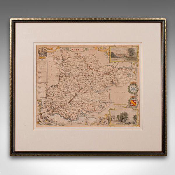 Antique County Map, Essex, English, Framed, Cartographic Interest, Victorian