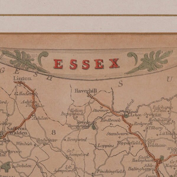 Antique County Map, Essex, English, Framed, Cartographic Interest, Victorian