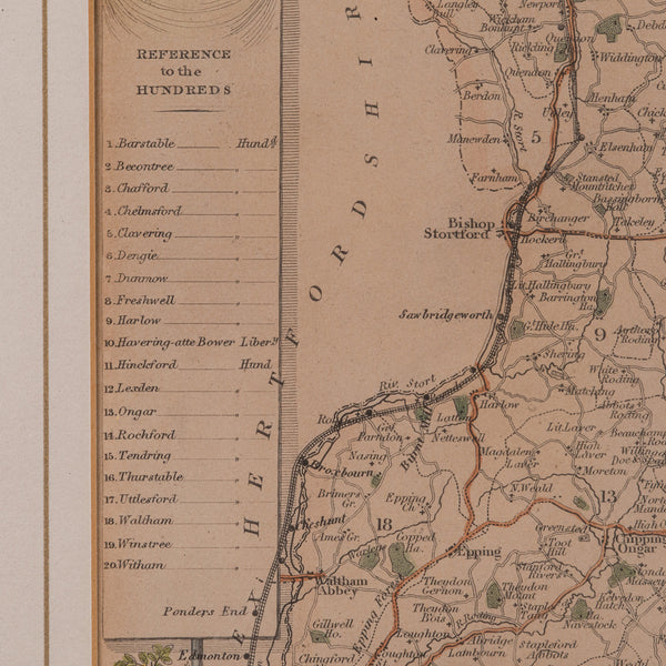 Antique County Map, Essex, English, Framed, Cartographic Interest, Victorian