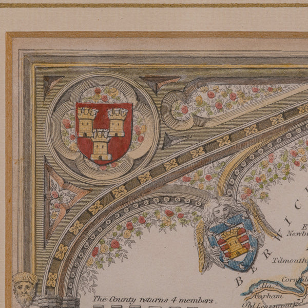 Antique Lithography Map, Northumberland, English, Framed, Engraving, Cartography