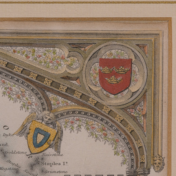 Antique Lithography Map, Northumberland, English, Framed, Engraving, Cartography