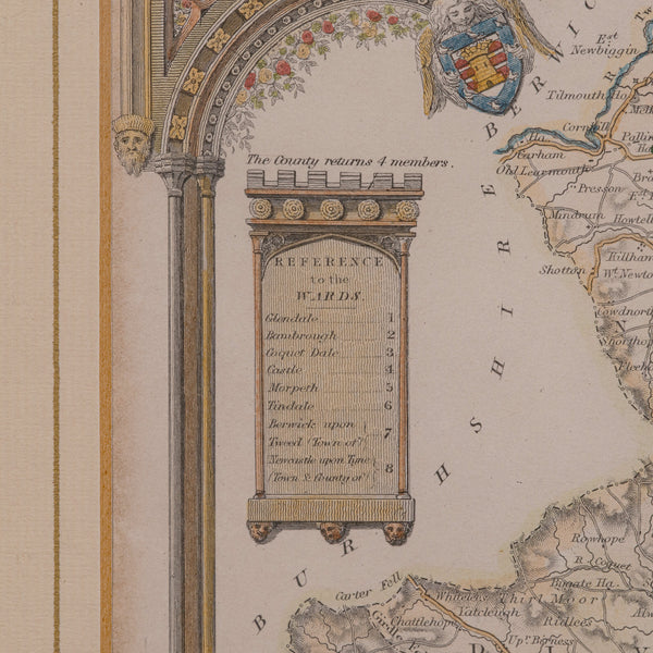 Antique Lithography Map, Northumberland, English, Framed, Engraving, Cartography