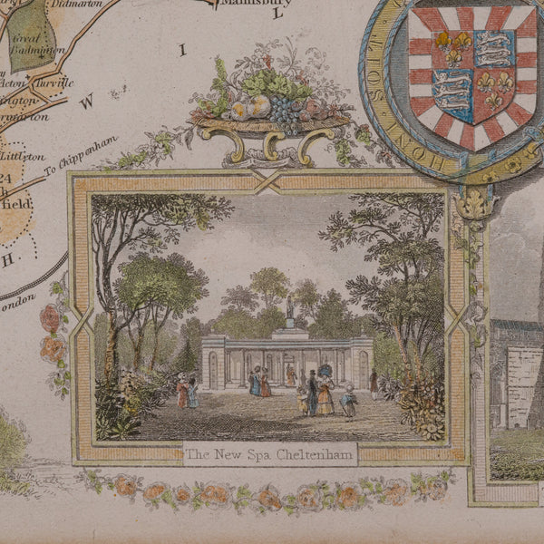 Antique Lithography Map, Gloucestershire, English, Framed Engraving, Cartography