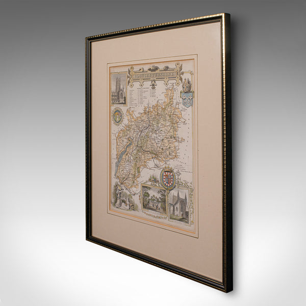 Antique Lithography Map, Gloucestershire, English, Framed Engraving, Cartography