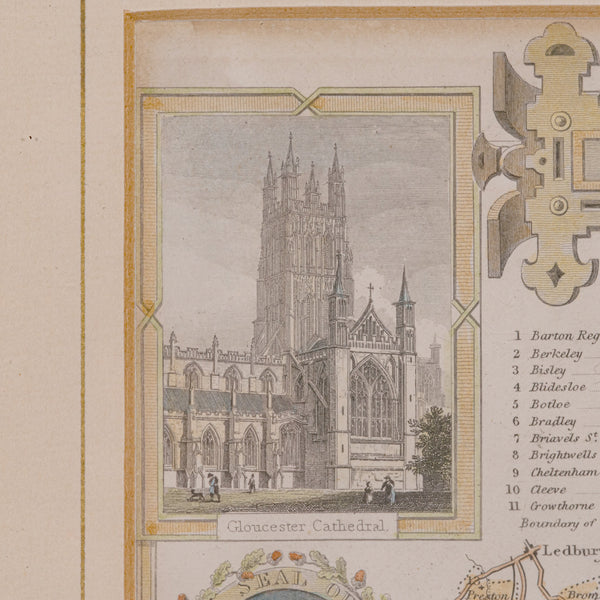 Antique Lithography Map, Gloucestershire, English, Framed Engraving, Cartography