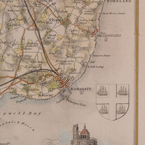 Antique Lithography Map, Isle of Thanet, Kent, English, Cartography, Victorian