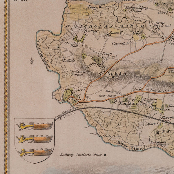 Antique Lithography Map, Isle of Thanet, Kent, English, Cartography, Victorian