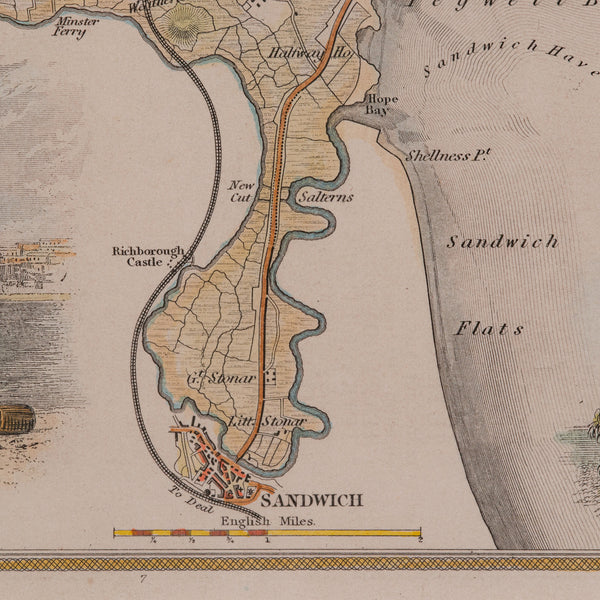 Antique Lithography Map, Isle of Thanet, Kent, English, Cartography, Victorian