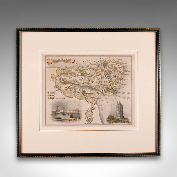 Antique Lithography Map, Isle of Thanet, Kent, English, Cartography, Victorian