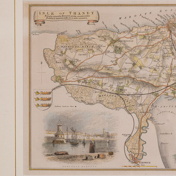 Antique Lithography Map, Isle of Thanet, Kent, English, Cartography, Victorian
