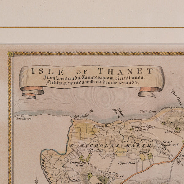 Antique Lithography Map, Isle of Thanet, Kent, English, Cartography, Victorian