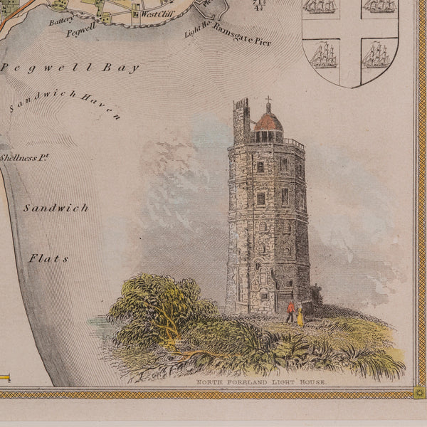 Antique Lithography Map, Isle of Thanet, Kent, English, Cartography, Victorian