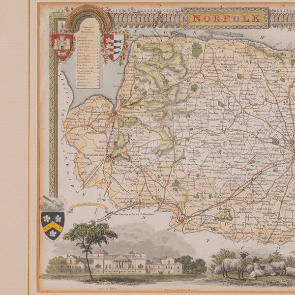 Antique County Map, Norfolk, English, Framed Lithography, Cartography, Victorian