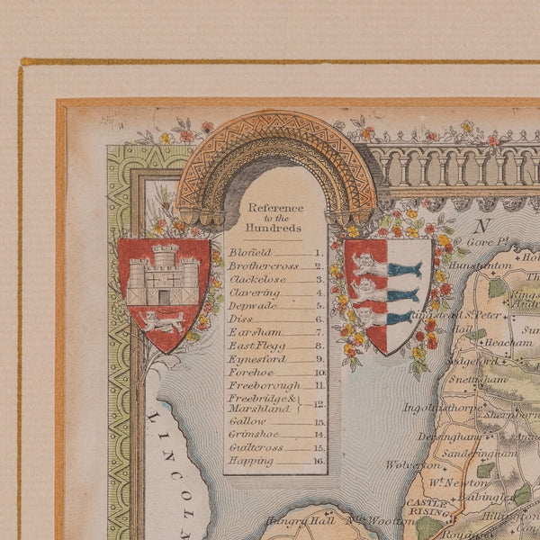 Antique County Map, Norfolk, English, Framed Lithography, Cartography, Victorian