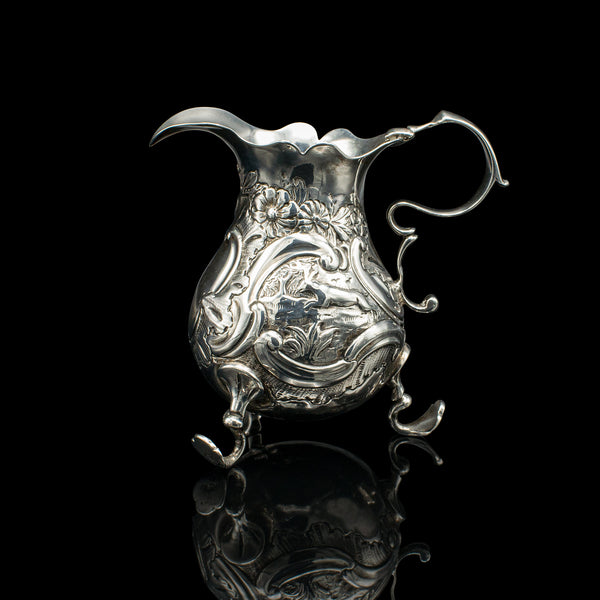 Small Antique Milk Pouring Jug, English, Silver, Breakfast Creamer, Georgian