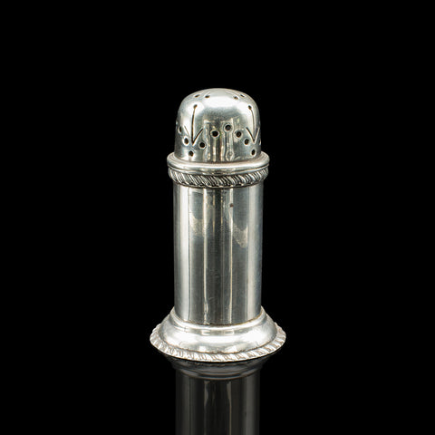 Antique Pepper Shaker, English, Sterling Silver, Edwardian, Hallmark, Dated 1908