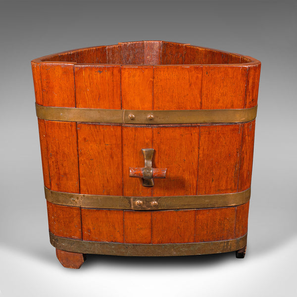 Antique Triangular Fireside Bin, English, Walnut, Brass, Store, Early Victorian