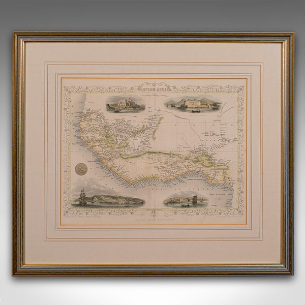Antique Lithography Map, West Africa, English, Framed, Cartography, Victorian