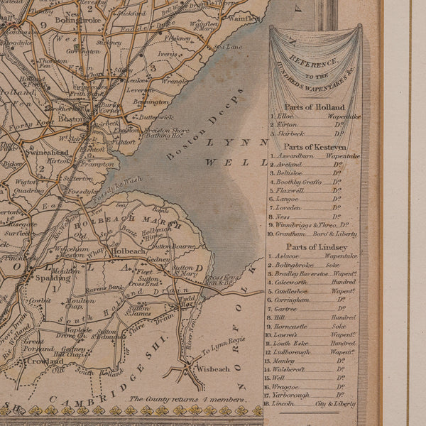 Antique Lithography Map, Lincolnshire, English, Framed, Engraving, Cartography