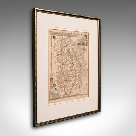 Antique Lithography Map, Lincolnshire, English, Framed, Engraving, Cartography
